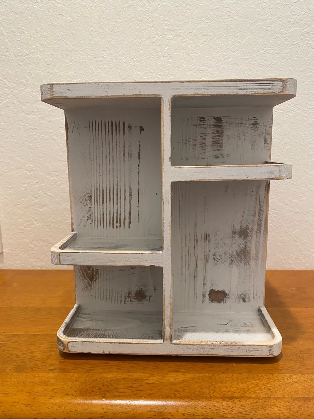 Rustic White Wooden Makeup Organizer - Multi-Compartment